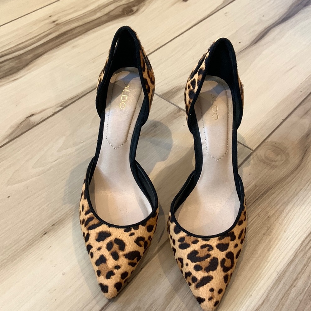 Aldo Leopard Print Pointed Toe D'Orsay Heels - Tan & Black